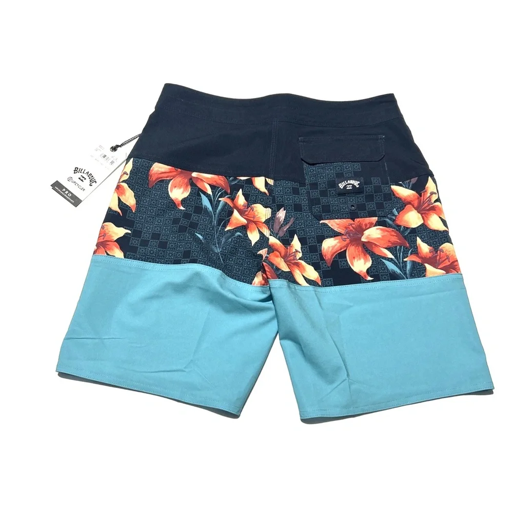 Billabong Swim Trunks Boys Size 28 Shorts Board Blue and Black Flower Design New